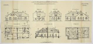 858541 Opstanden, doorsnede en plattegronden van de woningen van de stationschef en de adjunct-stationschef van het ...